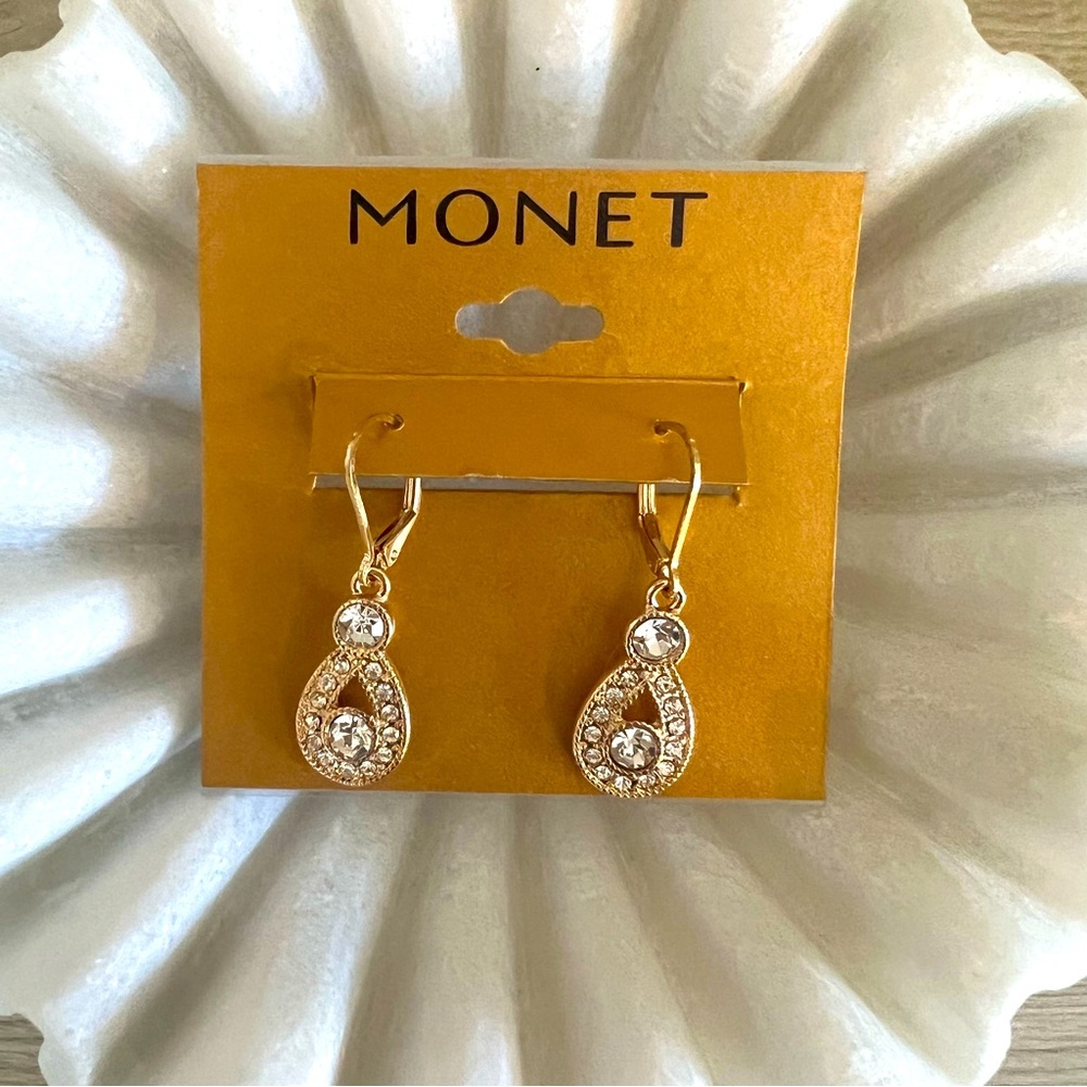 MONET GOLD RHINESTONE DROP EARRINGS